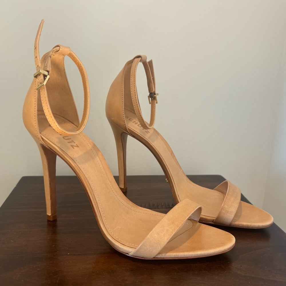 Schutz Cadey-Lee Tan Leather Ankle-Strap Sandals - Picture 6 of 13